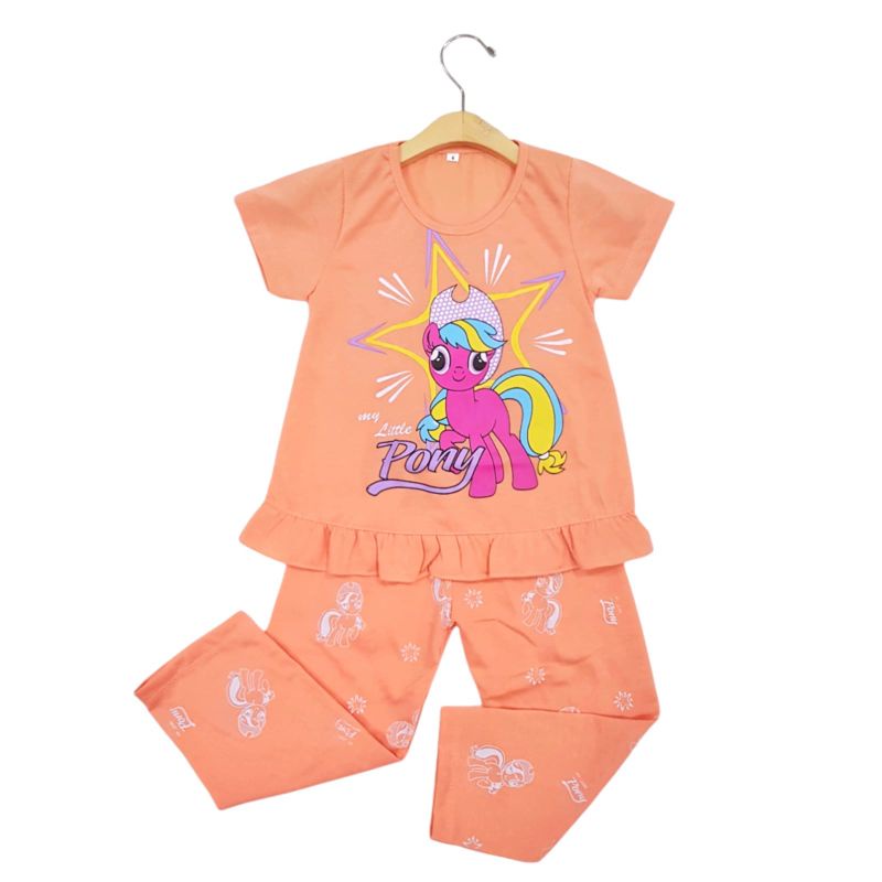 SETELAN BAJU ANAK PEREMPUAN SIKUNING SRL1 MOTIF PONI 2-7 TAHUN NEW