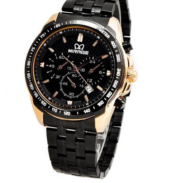 JAM TANGAN PRIA  HITAM ROSEGOLD MIRAGE ORIGINAL 8535M