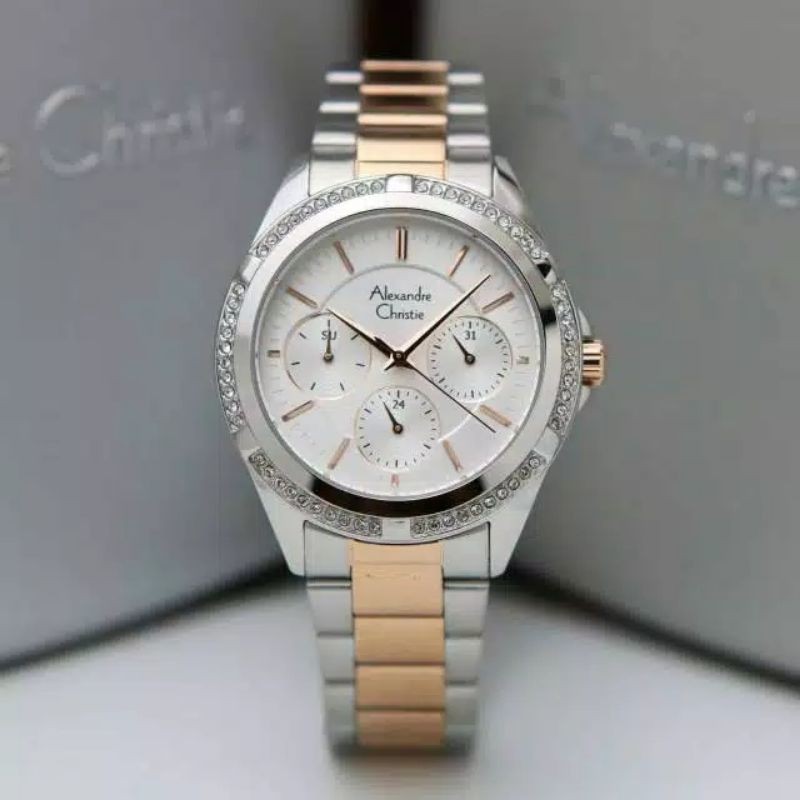 Alexandre Christie Wanita  Ac 2826 Silver Rosegold/Garansi Resmi 1 Tahun