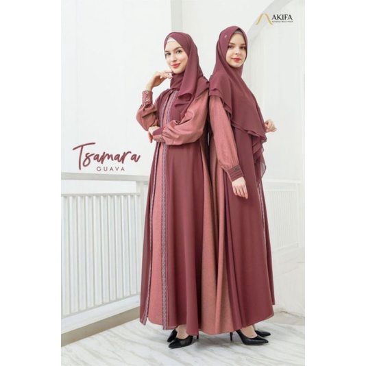 GAMIS SYAR'I TSAMARA GUAVA SET PASMINA SIZE S / FREE STOCK SET GAMIS TSAMARA ORI BY AKIFA