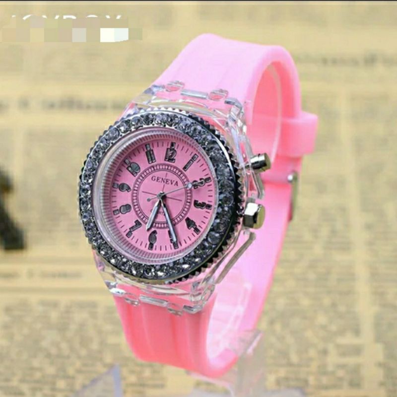 Jam Tangan Wanita GENEVA J102 Original Impor Silikon Jam Tangan Analog Lampu LED