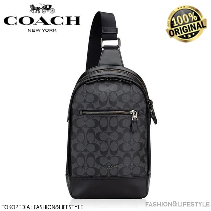 [Tas] Coach Signature Graham Sling Bag Pack Charcoal Black Original 100% [Selempang]