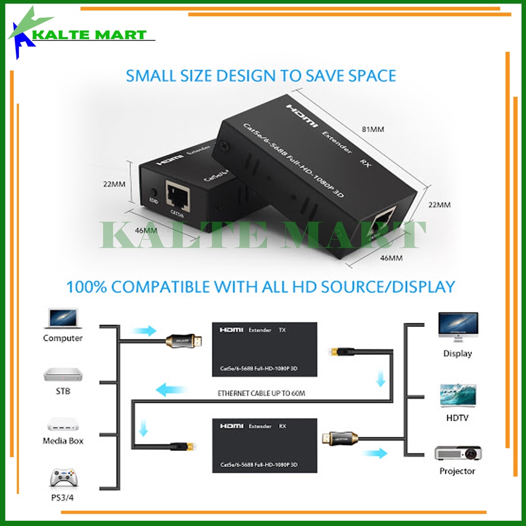 HDMI Extender 60M Over Kabel LAN RJ45 UTP Cat5e/6