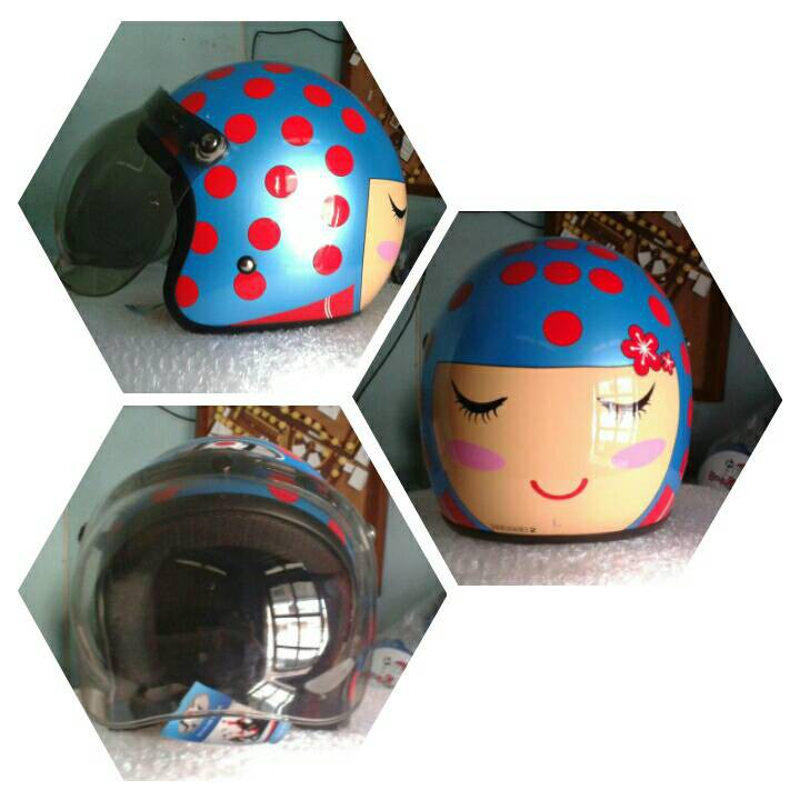 HM-506 Helm Bogo Retro Jpn Kimoni Polkadot Biru Merah Murah