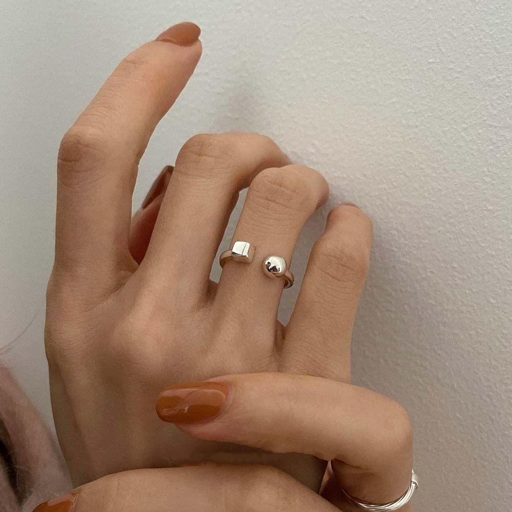 Cincin Model Terbuka Bentuk Bola Persegi Geometris Gaya Retro Minimalis Untuk Pria Dan Wanita