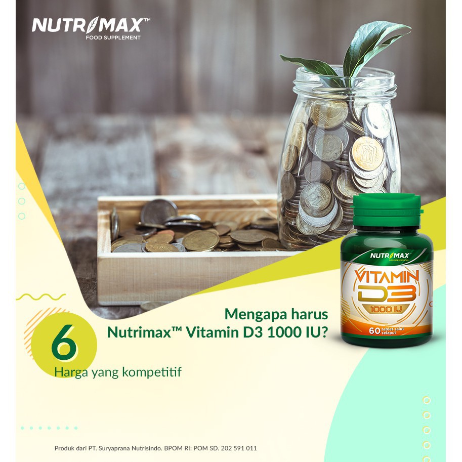 Vitamin D3 Nutrimax 1000 IU Kesehatan Tulang Gigi Imunitas Osteoporosis Autoimun