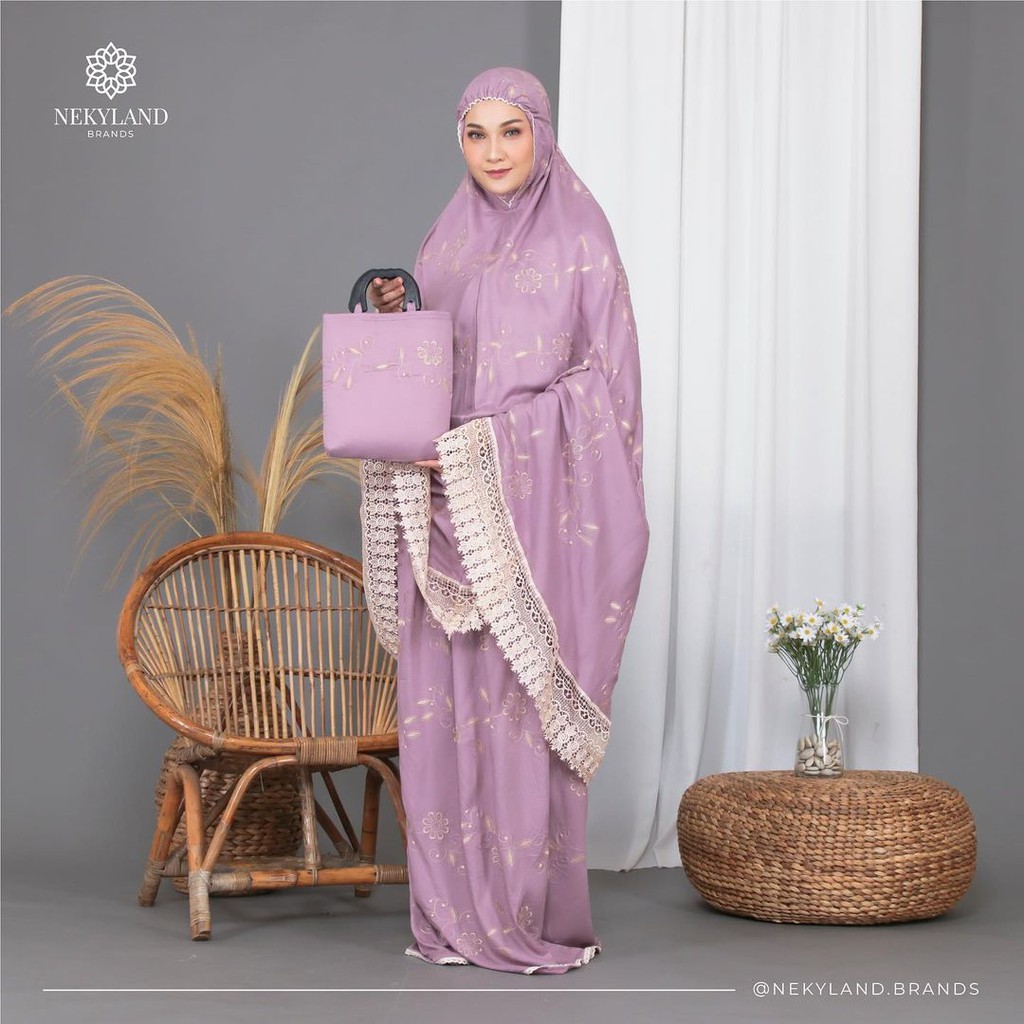 Mukena Dewasa ALFINA SERIES LAVENDER | Mukena Mewah Renda Polos | Mukena Elegan dan Mewah Original