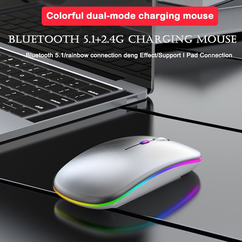 【COD】Viqoo MOUSE GAMING LED Wireless 2.4G &amp; Bluetooth 5.1 Rechargeable Slim Mouse 1600 DP