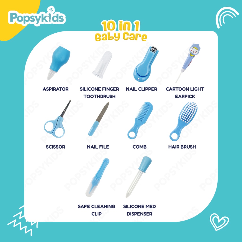 PopsyKids Baby Care Kit 10in1 / 6in1 Baby Gift Set Grooming Kit Perawatan Kuku Rambut Bayi