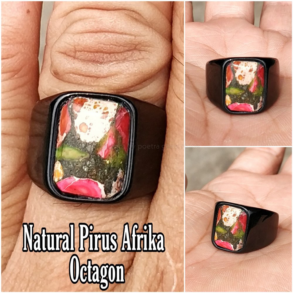 CINCIN BATU AKIK NATURAL PIRUS AFRIKA MINIMALIS OCTAGON TITANIUM BLACK