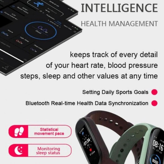 SKMEI M5 Smart Band Smartwatch Jam Pria Wanita Sport Bluetooth Synchronize Smart Phone Jam Pintar Digital Anti Air Waterproof Heart Rate Blood Pressure Oxygen M5 Sync for Android Samsung IOS Xiaomi Mi Band 6 5 4 3 Sport Wristband Silicone Bracelet