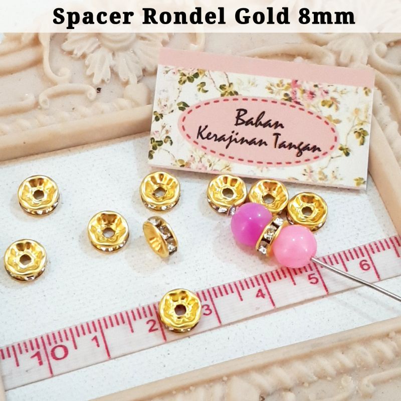 50 biji Spacer Rondel Mote Jarak Pembatas Manik Kristal 6mm 8mm Gold Silver isi 50 biji