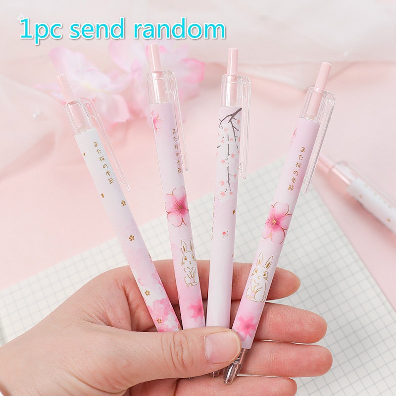 Random Send Sakura Pattern 0.5mm Black Ink Press Signature Gel Pen School Office Stationery Gifts