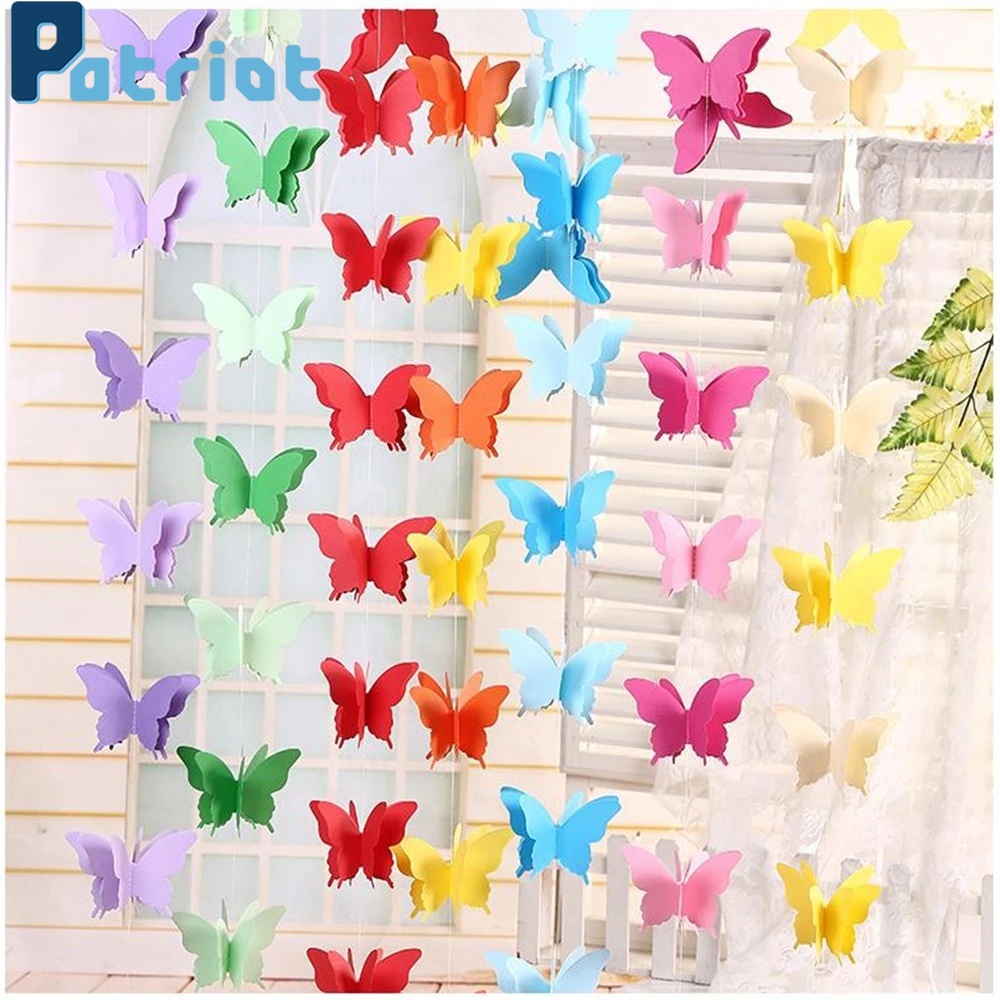 3D Colorful Paper Butterfly Garland Pull Flower Ornament Decoration For Birthday Party Supplies