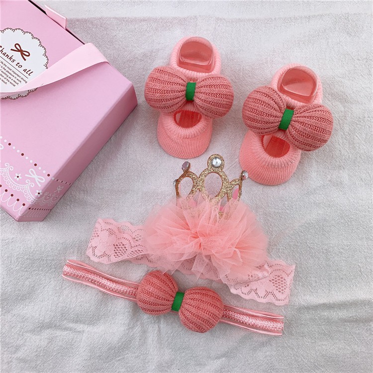 Kado Bayi Baru Lahir Hampers Newborn Bandana Kaos Kaki Bayi Lucu / Giftset Bandana Kaos Kaki Newborn-Pink 25