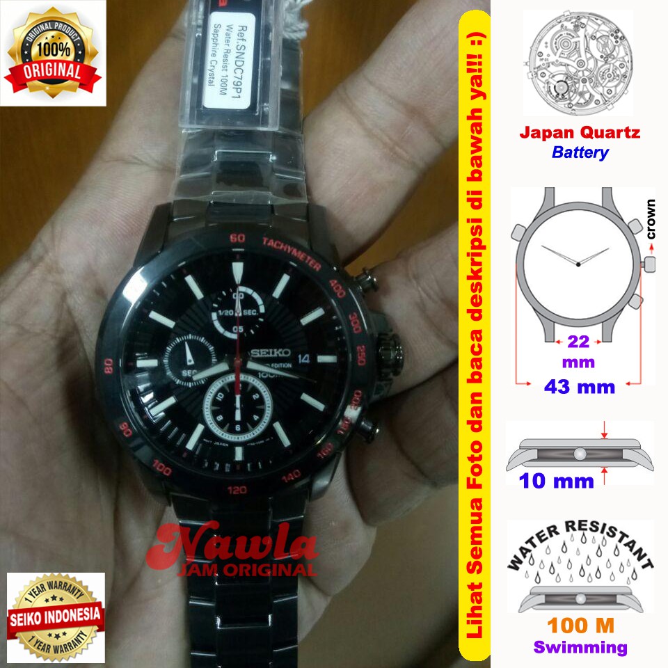 Seiko Criteria SNDC79P1 Chrono Sapphire Black - Jam Tangan Pria SNDC79