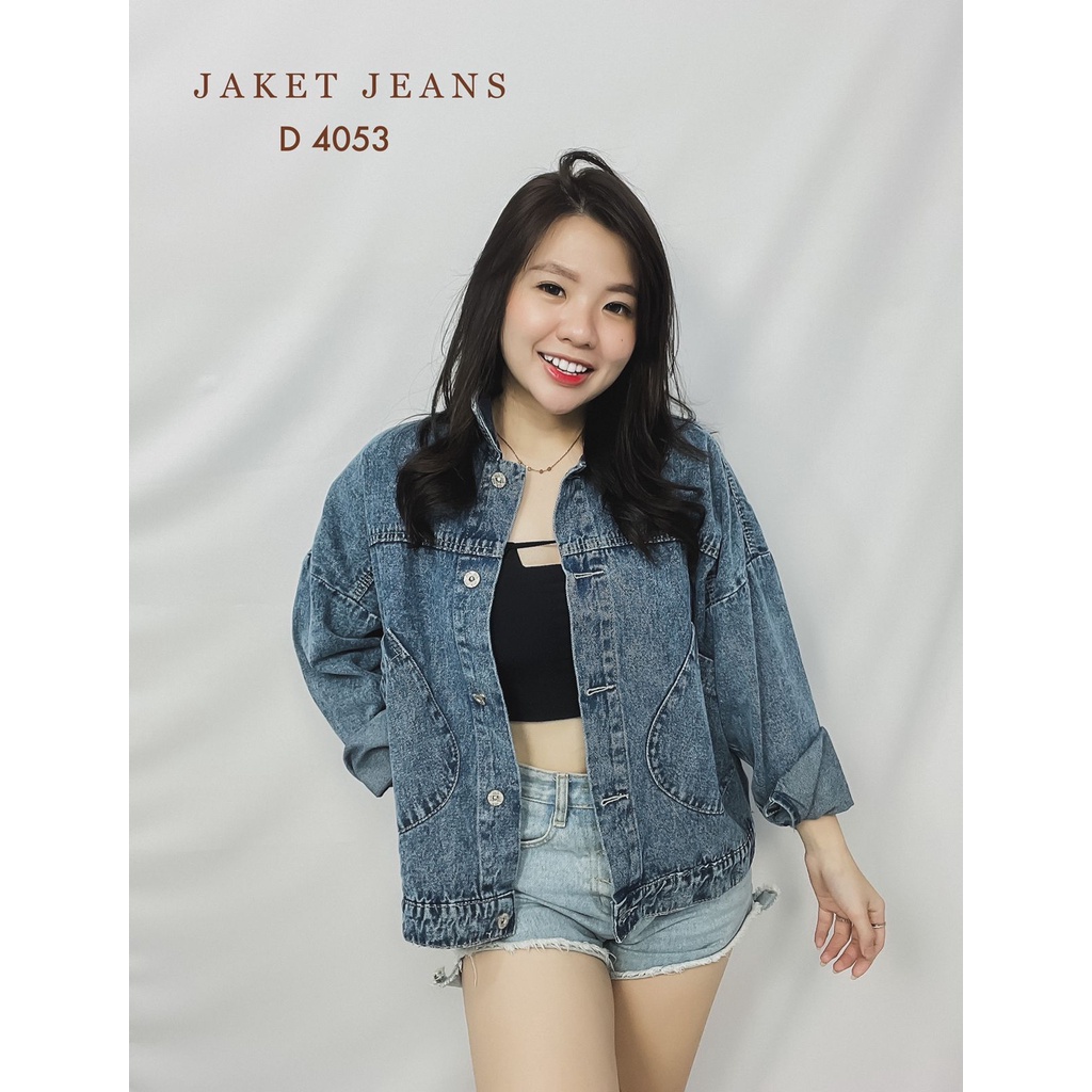 HOPYLOVY Jaket Jeans Oversize Wanita Lengan Manset Kekinian Jenner