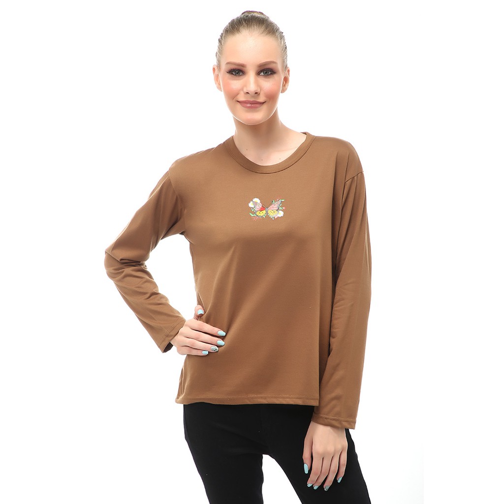 Dreama Kaos Oversized Long Sleeves Atasan Wanita Relaxed Fit - Mopan Flower Butterfly