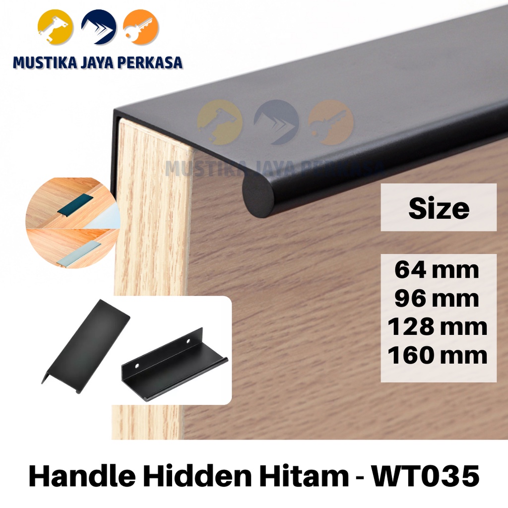 Handle Hidden WT 035 Silver Hitam Handle Gagang Lemari Minimalis Pintu Lemari Dapur Invisible Coak