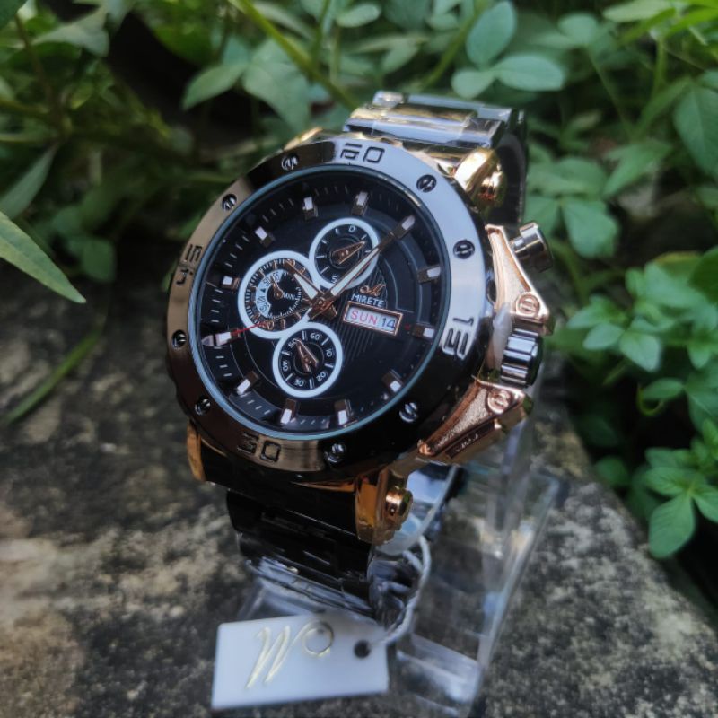 Ready jam tangan pria terLARIS MIRETE ORIGINAL (hitam gold).