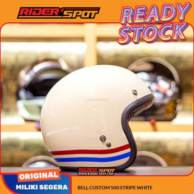 HELM RETRO Helm BELL Custom 500 Stripe White Classic Retro Helmet Original USA