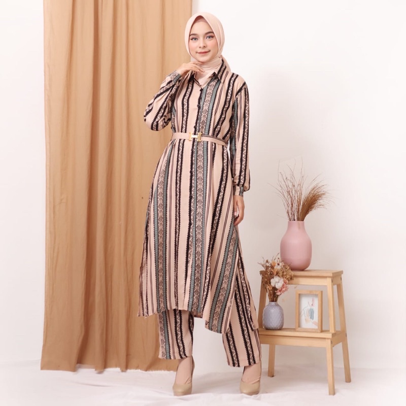 ONE SET LONG RAYON SETCEL TUNIK STELAN JUMBO LD110 KATUN RAYON VISCOSE MOTIF MEWAH CANTIK ADEM BUSUI