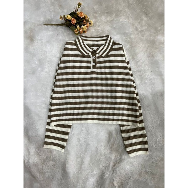 SIRENE SWEATER POLO KNIT STRIP ATASAN WANITA