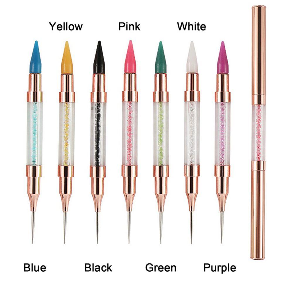 Mxbeauty Berlian Imitasi Kuku Bor Pena Profesional DIY Kuku Lukisan Pena Kait Bunga Kepala Ganda Kristal Manicure Alat