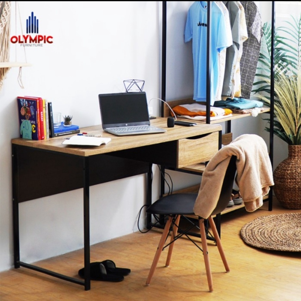 Meja kerja belajar home office kaki besi minimalis industrial BANDUNG