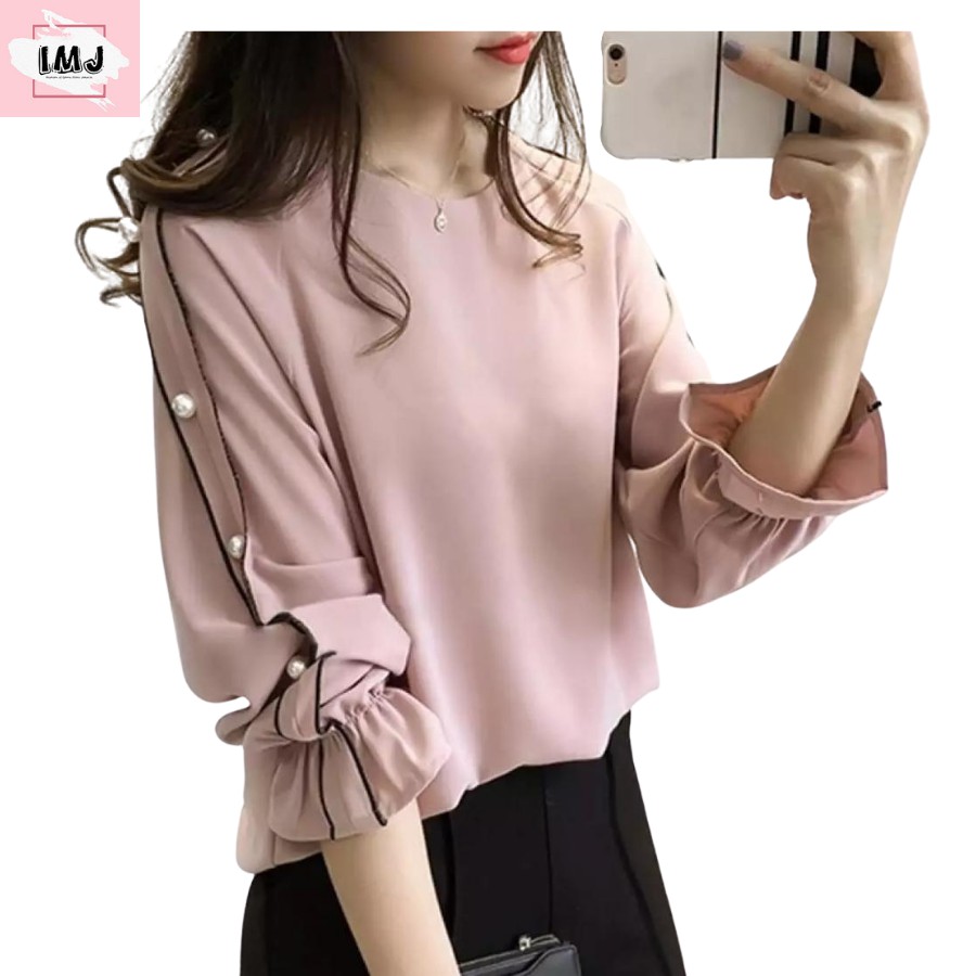 Imj Raisa Baju Atasan Wanita Terbaru Blouse Korean Style Blouse Wanita Lengan Panjang Import Shopee Indonesia