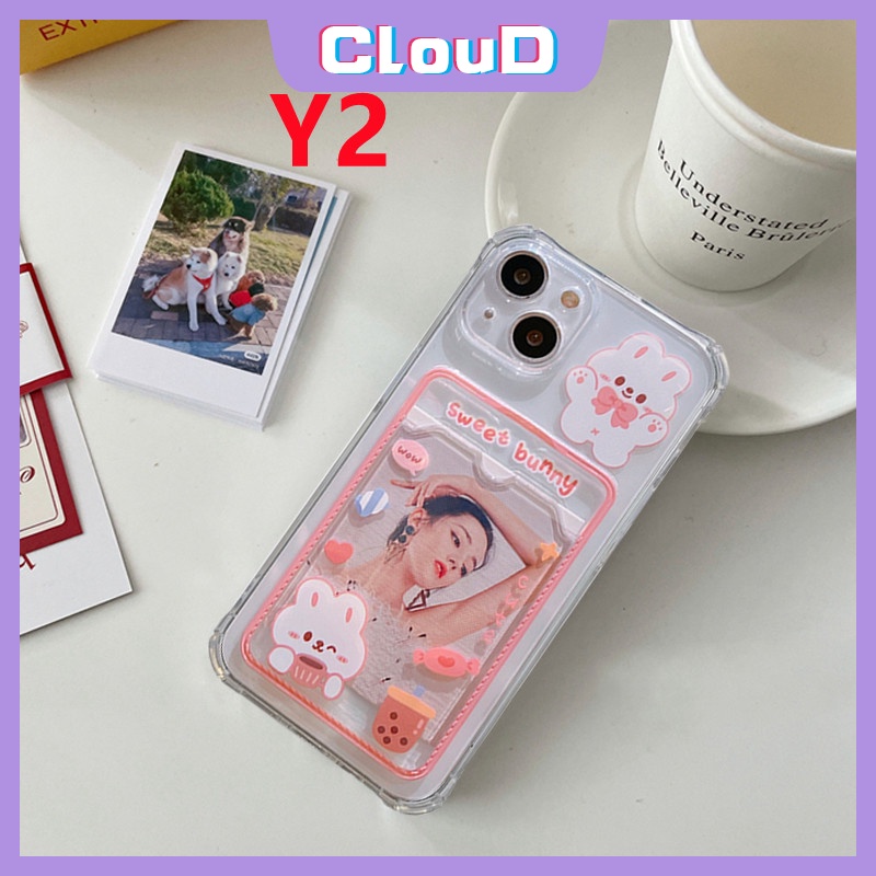 Soft Case Tpu Transparan Motif Kartun Kelinci Beruang Dengan Slot Kartu Untuk iPhone XR X XS Max 7 8 Plus 11 13 12 Pro Max 6 6s Plus SE 2020