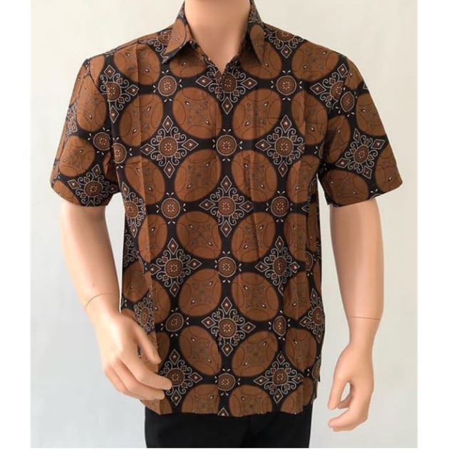 Baju kemeja lengan pendek XXL batik sogan katun pria