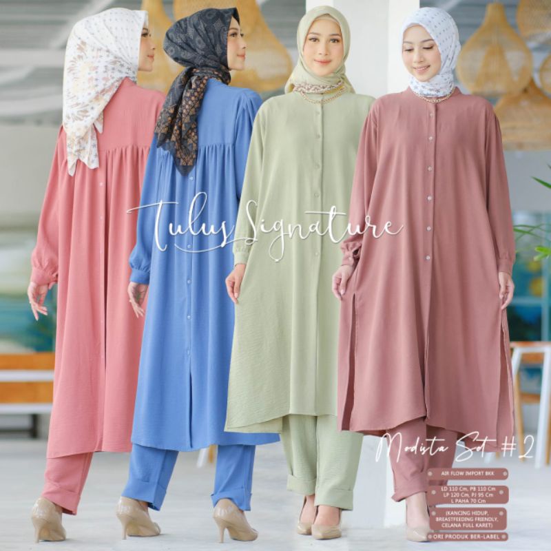 MODISTA SET #2 BY TULUS SIGNATURE / ONESET WANITA MUSLIMAH / Setelan airflow import kekinian polos