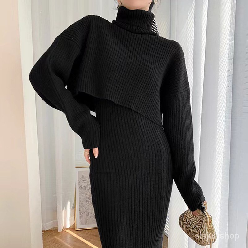 #Sisjuly# Gaun Rajutan Wanita Baru Gaun Kecil Setelan Sweater Rok Wanita Dua Potong