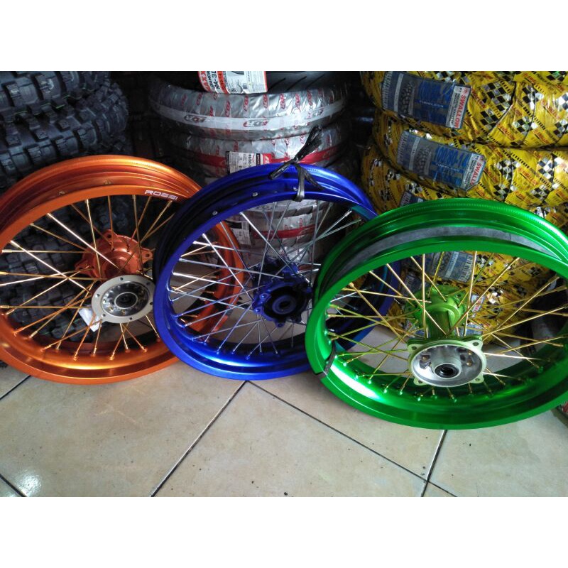 paketan velg jari jari super moto/supermoto buat motor klx150/bf/dtraker150(sepasang)warna hijau/ore
