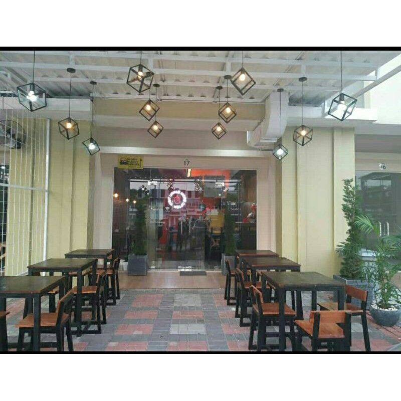 set satu meja 2 dua kursi pinising politur