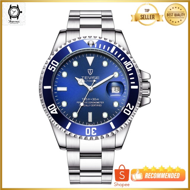 Jam Tangan Pria Mekanik Automatic Tevise Submariner Silver Blue