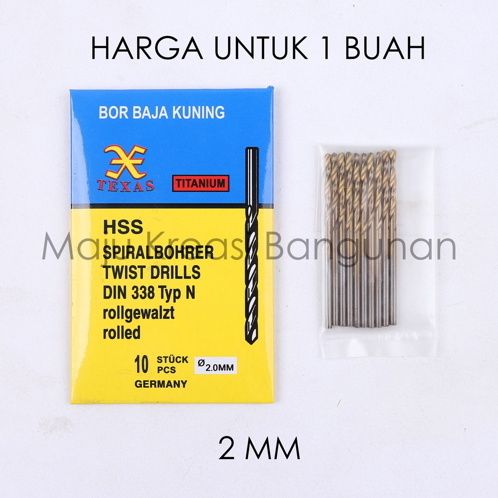 Mata Bor Besi Baja Kuning 2mm 2 mm Kuningan Twist Drill Titanium