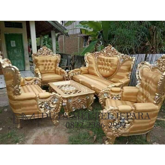 Kursi Tamu Mewah Bahan Kayu Jati Jok Kain Oscar Warna Sesuai Request