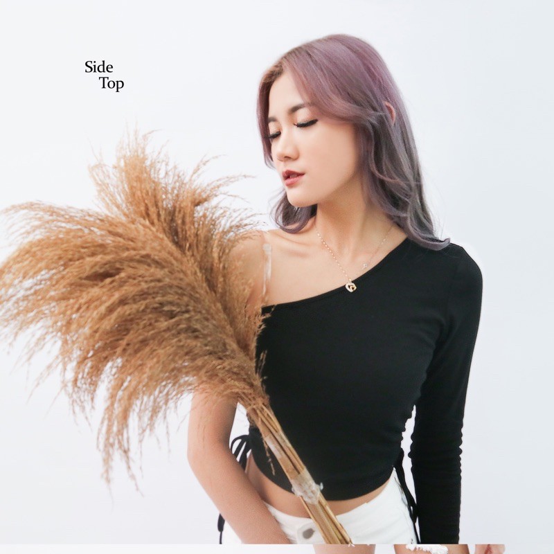 Itty Atelier - Side Top | Black and White | Top Korea Vintage Long Sleeve Atasan Wanita Impor Casual