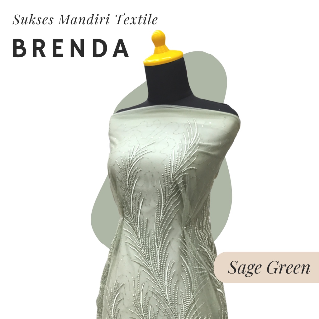 [BRENDA] Brokat Brukat Tile Premium Mewah Warna Sage Green Hijau | Harga ½ meter = 50 cm (Bahan Dres