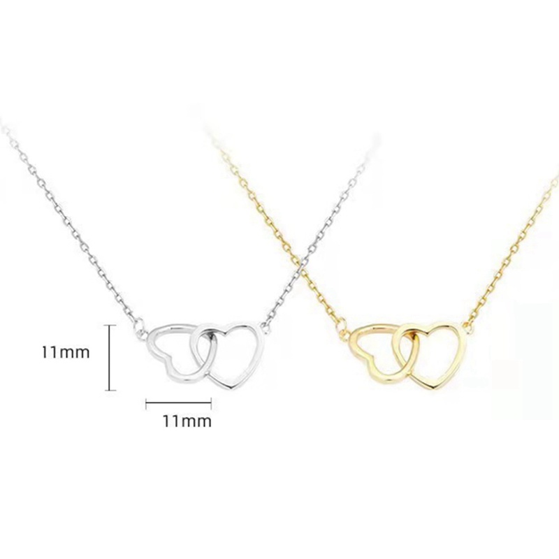Kalung Choker Rantai Klavikula Desain Hati Ganda Warna Silver Untuk Wanita