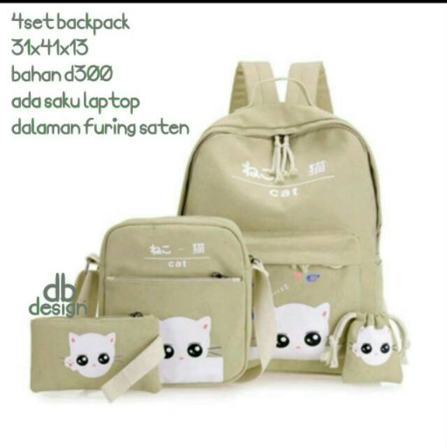 Tas ransel 4in1 motif kepala kucing / fashion backpack / kucing ngintip