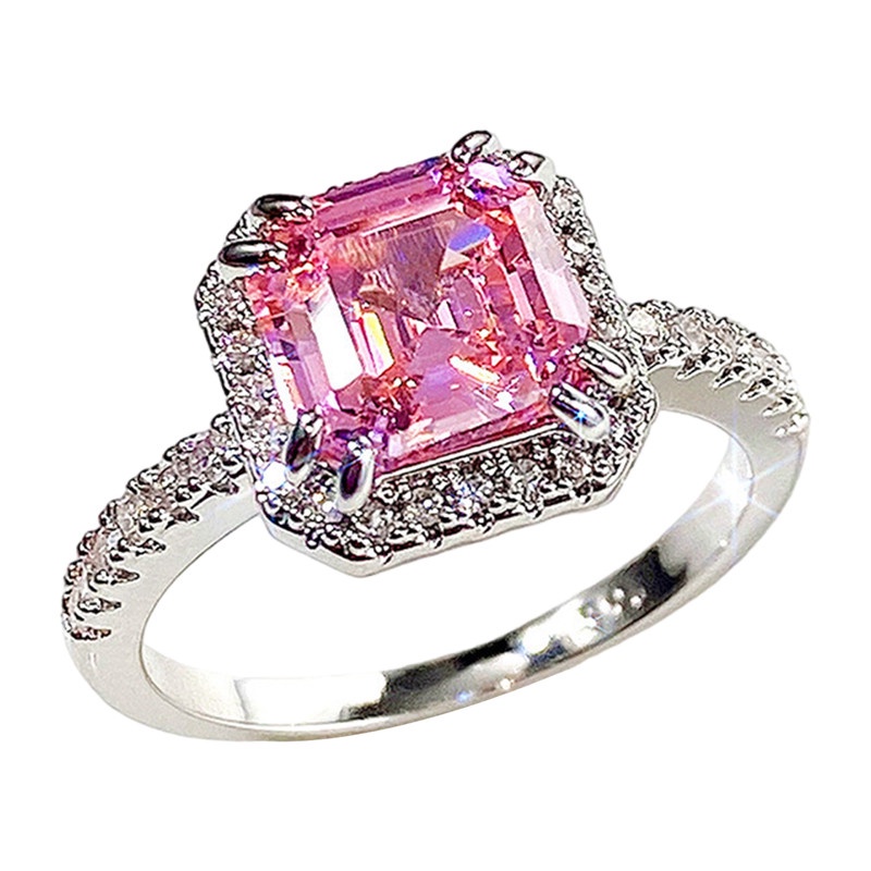 Cincin Pertunangan Desain Kunci Rendah Warna Pink Gaya Simple Dan Elegan Untuk Wanita