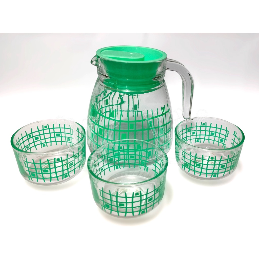 KIMGLASS LANA 4 pcs Teko Set Gelas Cangkir Beling /Tea Pot Set Jug Pitcher