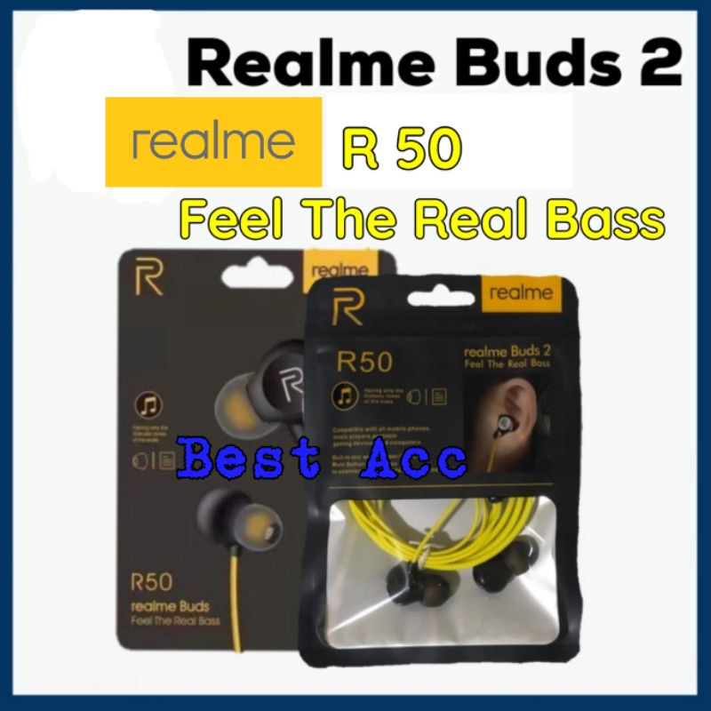 Handsfree handset headset Realme Buds 2 R50 Universal Earphone Feel The Real super extra Bass