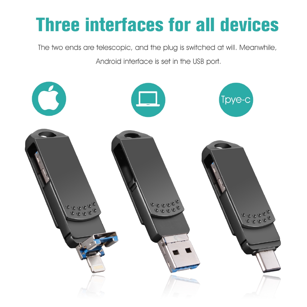 3 in 1 Flash Drive 512GB Pen Drive for ios TYPE-C Pendrive Laptop smart phone