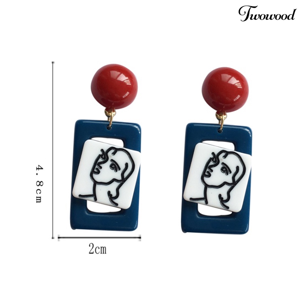 1 Pasang Anting Stud Desain Figur Abstrak Bahan Resin Gaya Vintage