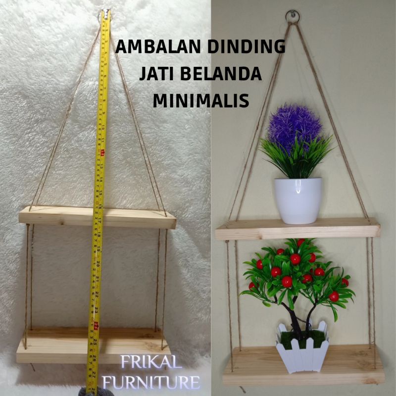 Rak dinding / Rak gantung dinding / Hiasan dinding / Ambalan Tali rami goni 2 susun