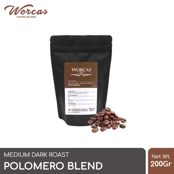 

kopi-biji- kopi polomero espresso blend 200 gram (biji/bubuk) | worcas coffee - kopi biji -biji-